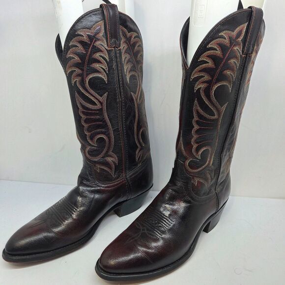 Laredo Mens Black And Burgundy Leather Cowboy Boots Size US 9.5 D